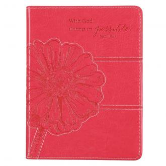 Notisbok - With God All Things Are Possible - Fuchsia Pink Faux Leather Handy-sized